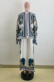 Multicolor Casual Print Painted Shirt Collar Long Sleeve Two Pieces