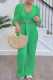 Green Street Solid Color Buckle Patchwork Strap Design V Neck Long Sleeve Two Pieces