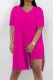 Rose Red Casual Solid Color Patchwork High Slit V Neck Half Sleeve Two Pieces