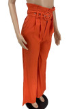 Green Casual Solid Color Patchwork With Belt Loose High Waist Wide Leg Patchwork Bottoms