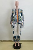 Multicolor Casual Print Painted Shirt Collar Long Sleeve Two Pieces