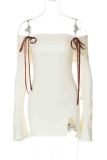 Apricot Sexy Solid Color Patchwork Backless Slit Strap Design Off Shoulder Wrapped Skirt Dresses