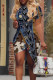 Blue Black Sexy Print Patchwork O Neck Irregular Dresses