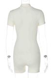 Apricot Sexy Solid Color Patchwork Zipper Zipper Collar Skinny Rompers