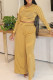 Yellow Casual Stripe Patchwork O Neck Long Sleeve Two Pieces