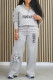 Grey Casual Daily Letter Print Pocket Zipper Turndown Collar Long Sleeve Two Pieces
