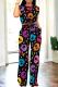 Colour Casual Print Pocket Patchwork O Neck Short Sleeve Two Pieces
