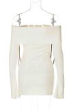 Apricot Sexy Solid Color Patchwork Backless Slit Strap Design Off Shoulder Wrapped Skirt Dresses