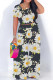Gray White Casual Print Patchwork O Neck Short Sleeve Two Pieces