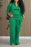 Red Casual Daily Letter Print Pocket Zipper Turndown Collar Long Sleeve Two Pieces