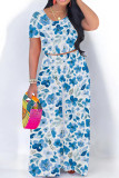 Pink Black Casual Print Patchwork O Neck Short Sleeve Two Pieces