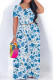 Blue Casual Print Patchwork O Neck Short Sleeve Two Pieces