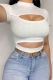 White Sexy Solid Color Hollow Out Patchwork O Neck T-Shirts