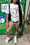 Black Casual Street Cartoon Print O Neck T-Shirts
