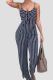 Blue Casual Stripe Patchwork Backless Bow Decor Spaghetti Strap Loose Jumpsuits