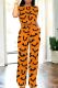 Orange Black Casual Print Pocket Patchwork O Neck Short Sleeve Two Pieces