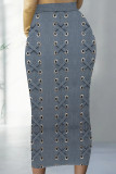 Blue Sexy Print Patchwork Skinny High Waist Positioning Print Bottoms