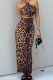 Leopard Print Sexy Leopard Print Hollow Out Patchwork Backless Halter Long Dresses