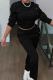 Black Casual Solid Color Buckle Patchwork O Neck Long Sleeve Two Pieces