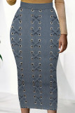 Blue Sexy Print Patchwork Skinny High Waist Positioning Print Bottoms
