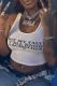 White Sexy Letters Patchwork U Neck Tops