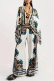 Multicolor Casual Print Painted Shirt Collar Long Sleeve Two Pieces