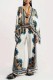 Multicolor Casual Print Painted Shirt Collar Long Sleeve Two Pieces