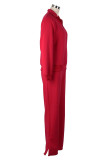 Red Casual Street Letter Print Pocket Zipper Turndown Collar Long Sleeve Two Pieces