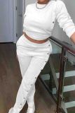 Lemon Yellow Casual Solid Color Buckle Patchwork O Neck Long Sleeve Two Pieces