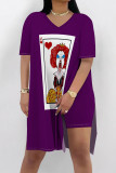 Red Casual Print Patchwork Slit O Neck Short Sleeve Two Pieces