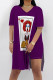 Purple Casual Print Patchwork Slit O Neck Short Sleeve Two Pieces
