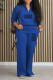 Blue Casual Street Letter Print Pocket Zipper Turndown Collar Long Sleeve Two Pieces