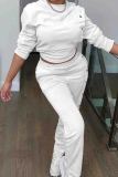Lemon Yellow Casual Solid Color Buckle Patchwork O Neck Long Sleeve Two Pieces
