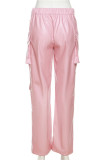 Black Casual Solid Color Pocket Straight High Waist Conventional Solid Color Trousers