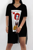Red Casual Print Patchwork Slit O Neck Short Sleeve Two Pieces