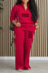 Red Casual Street Letter Print Pocket Zipper Turndown Collar Long Sleeve Two Pieces
