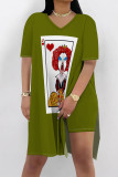 Red Casual Print Patchwork Slit O Neck Short Sleeve Two Pieces