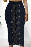 Blue Sexy Print Patchwork Skinny High Waist Positioning Print Bottoms