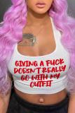White Sexy Letters Patchwork O Neck Tops