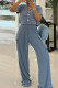 Grey Casual Solid Color Pocket Lace Up Buckle Patchwork Turndown Collar Short Sleeve Two Pieces