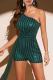 Green Sexy Sequins Patchwork Backless Contrast Oblique Collar Skinny Rompers
