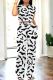 Black And White Casual Print Pocket Patchwork O Neck Short Sleeve Two Pieces