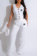 White Casual Letter Print Pocket Buttons V Neck Sleeveless Two Pieces