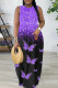 Purple Black Casual Butterfly Print Basic O Neck Long Dresses