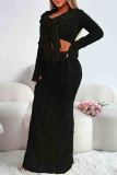 White Sexy Solid Color Patchwork Strap Design Ruffled Trim V Neck Long Sleeve Two Pieces