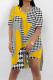 White Yellow Casual Street Leopard Print Chain print Slit Contrast V Neck Short Sleeve Two Pieces