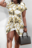 Camouflage Casual Plaid Camouflage Print Irregular Contrast O Neck Irregular Short Sleeve Dress