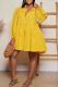 Yellow Casual Solid Color Buttons Patchwork Turndown Collar Ball Gown Dresses