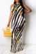 White Elegant Striped Print Flowers Contrast O Neck One Step Skirt Dresses