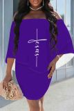 Red Casual Letters Patchwork Off Shoulder Wrapped Skirt Dresses